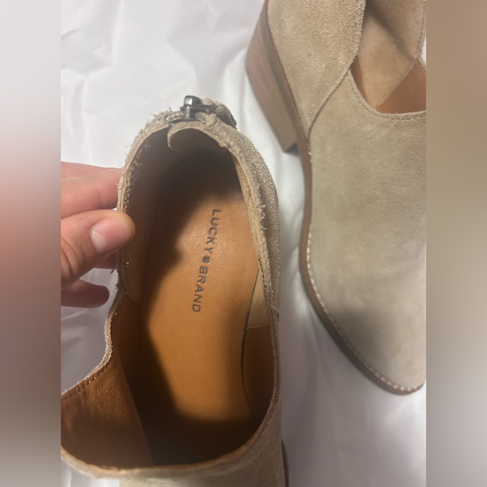 Lucky Brand Taupe Suede V-Cut Slip-On Mules - Picture 3 of 5